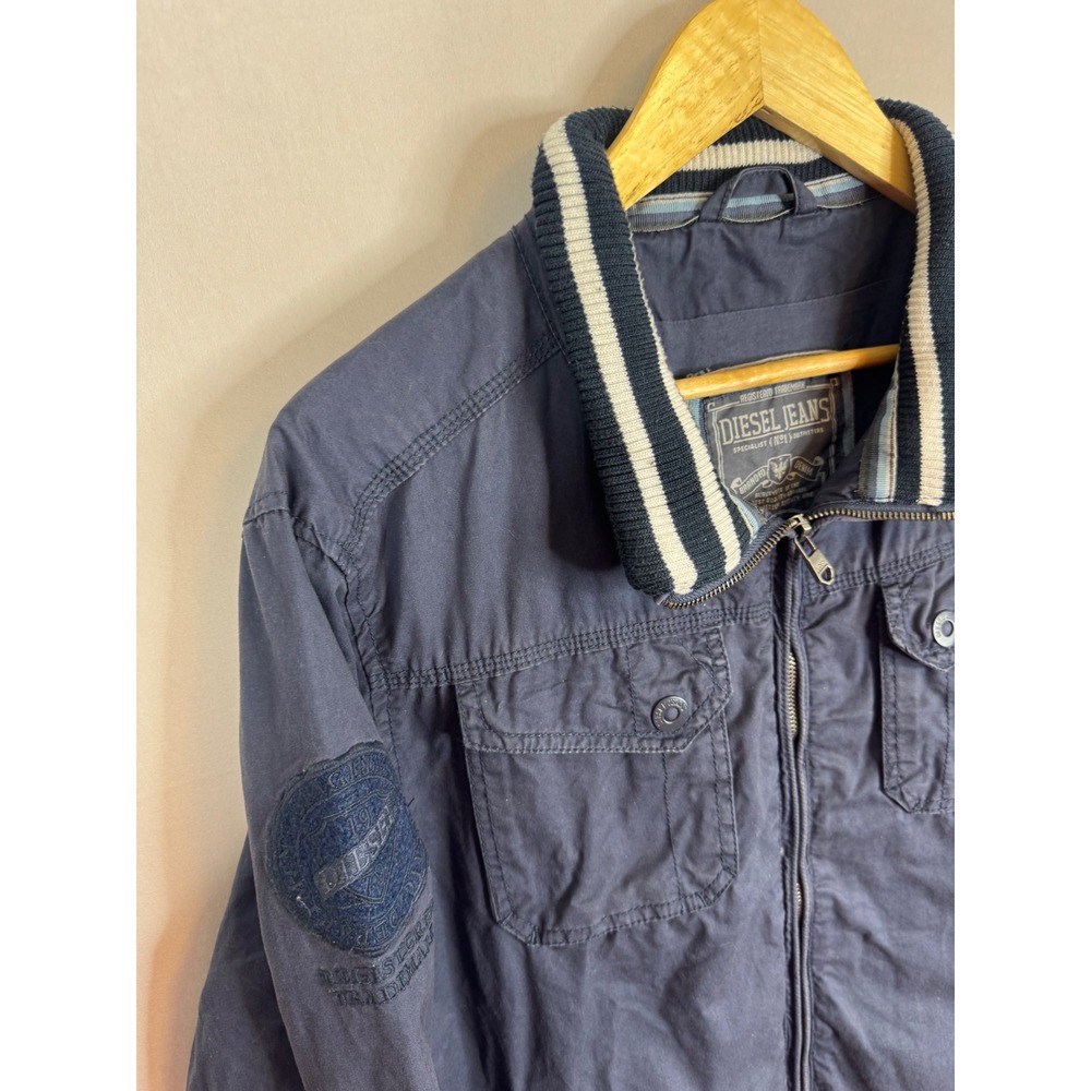 Diesel Jeans Navy Blue Cotton Bomber Jacket Mens Medium Full Zip Utility Coat - Picture 4 of 12